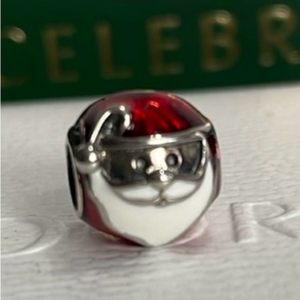 Authentic Pandora Jolly Santa Charm Red Translucent Glazed- VINTAGE